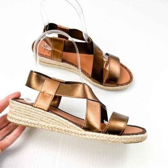Aquatalia Sandal Espadrille womens size 6 Maggie wedge copper brown strap - Picture 11 of 14